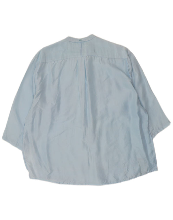 vintage Femmes 3/4 Manches Chemise surdimensionnée Blouse UK 10 Petite Soie Bleue