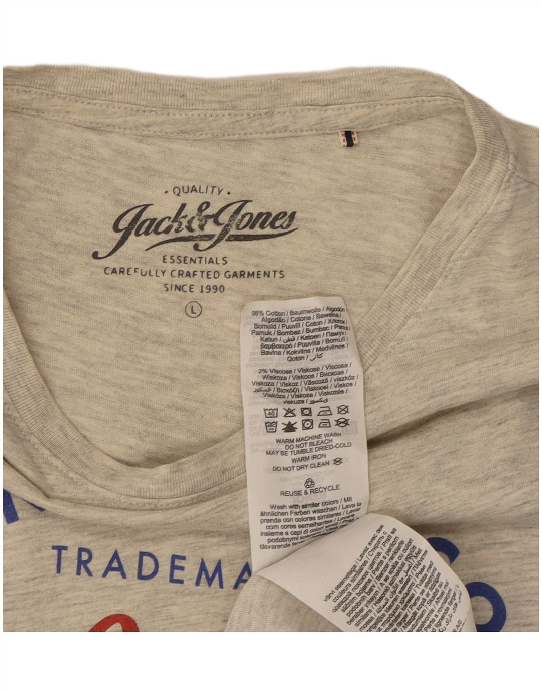 JACK & JONES Mens Graphic T-Shirt Top Large Grey Cotton