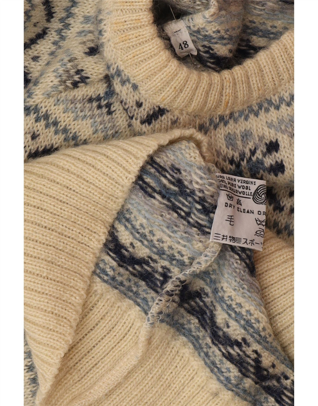 Silvy Pull col rond pour homme IT 48 Beige moyen Fair Isle