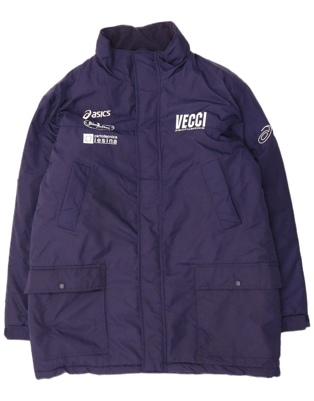 Asics Veste matelassée graphique pour homme UK 42 XL Bleu marine Nylon