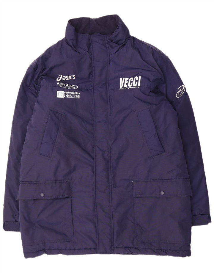 Asics Veste matelassée graphique pour homme UK 42 XL Bleu marine Nylon