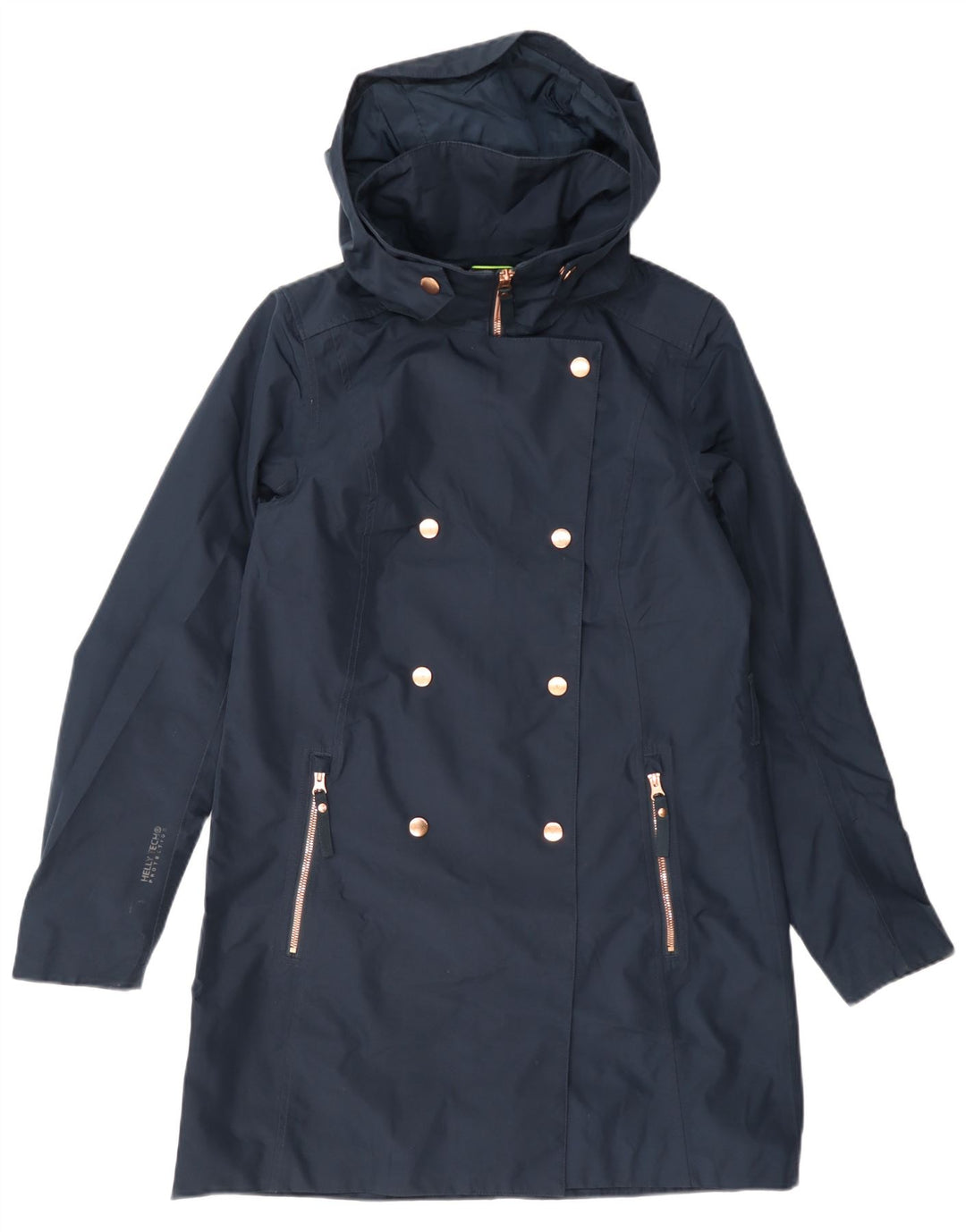 Helly Hansen Manteau imperméable à capuche double boutonnage pour femme UK 10 Small Bleu marine