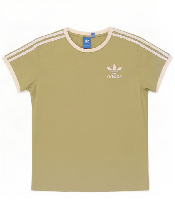 Adidas T-Shirt Femme Top UK 8 Petit Kaki Colorblock Coton