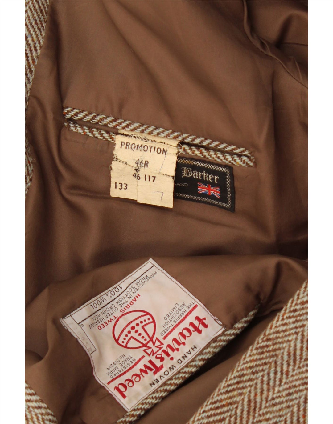 Barker Veste blazer à 2 boutons Harris Tweed pour homme UK 46 3XL Marron à chevrons