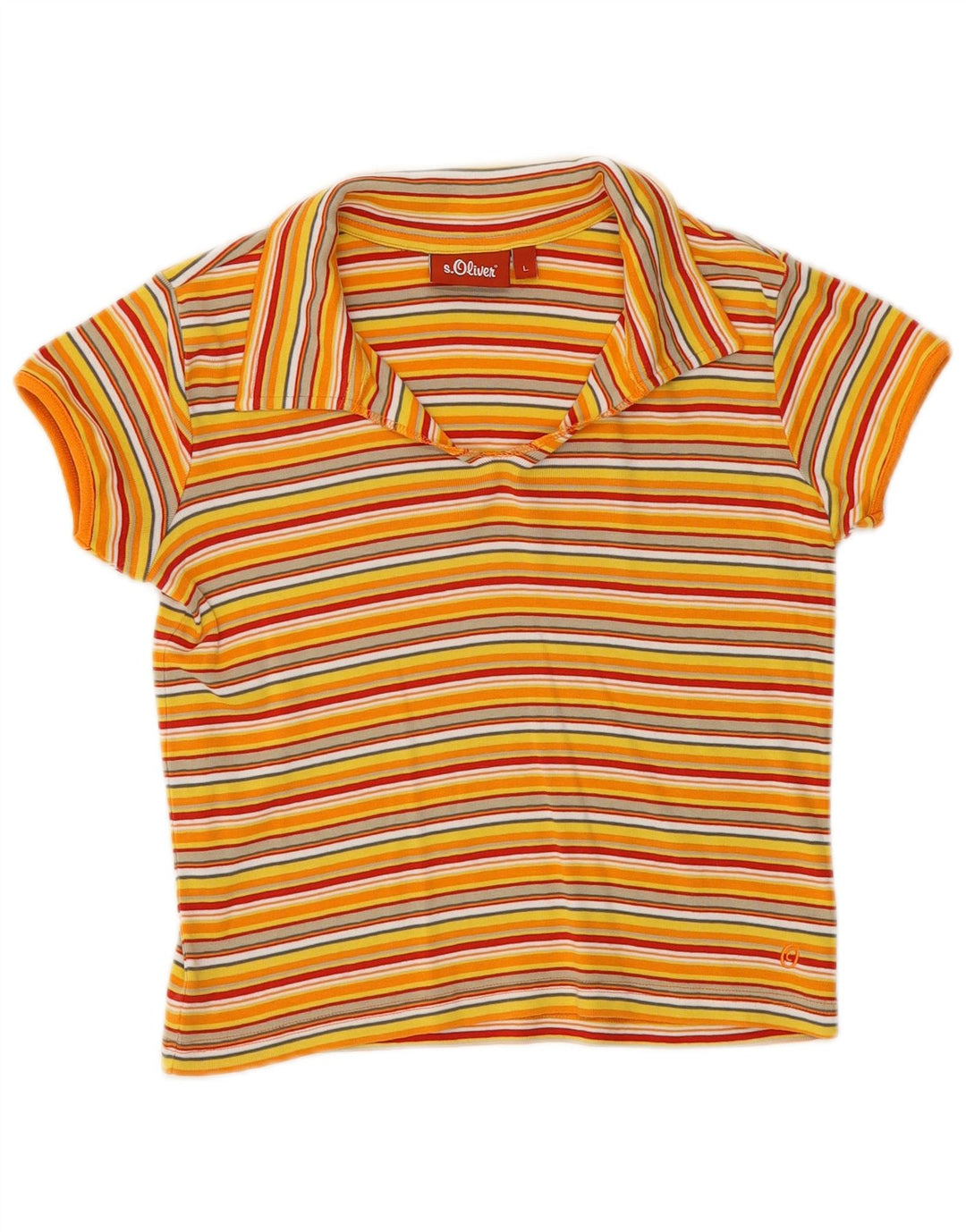 S.Oliver Polo court pour femme UK 14 Grand coton rayé jaune