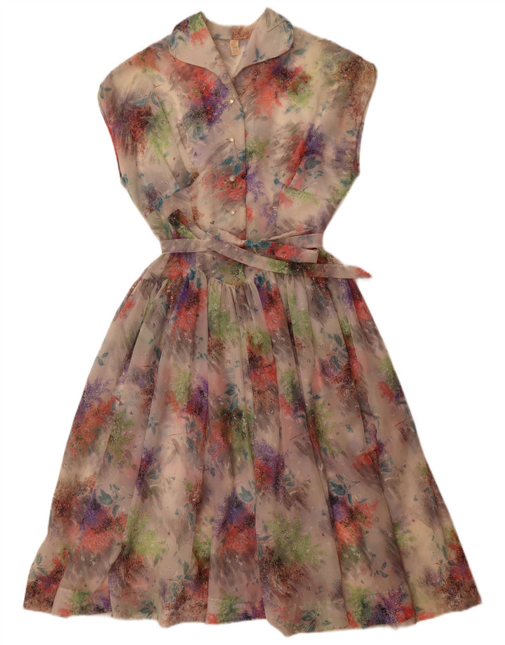 vintage Femme Robe A-Line sans manches UK 14 Moyen Multicolore Floral