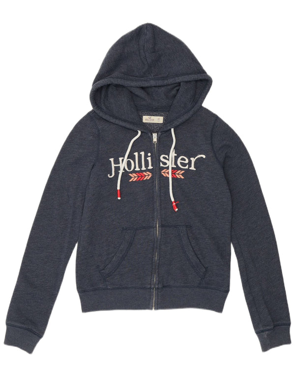 Hollister Pull à capuche zippé graphique pour femme UK 6 XS Bleu marine Coton