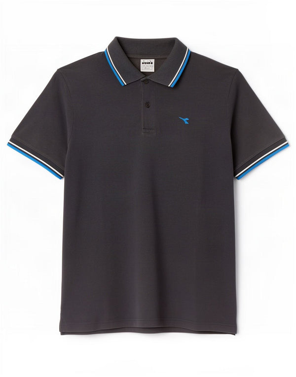 Diadora Polo Homme Large Gris Rayé Coton