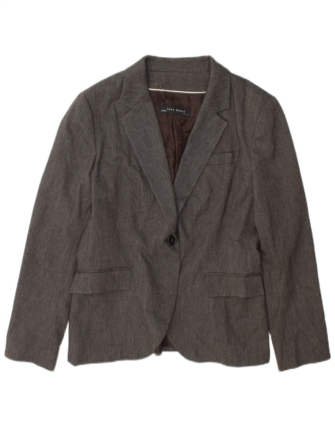 Zara Veste Blazer 1 Bouton Femme UK 18 XL Gris Viscose