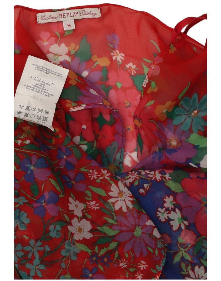 Replay Femme Chemisier Top UK 44 Rouge Moyen Floral Polyester