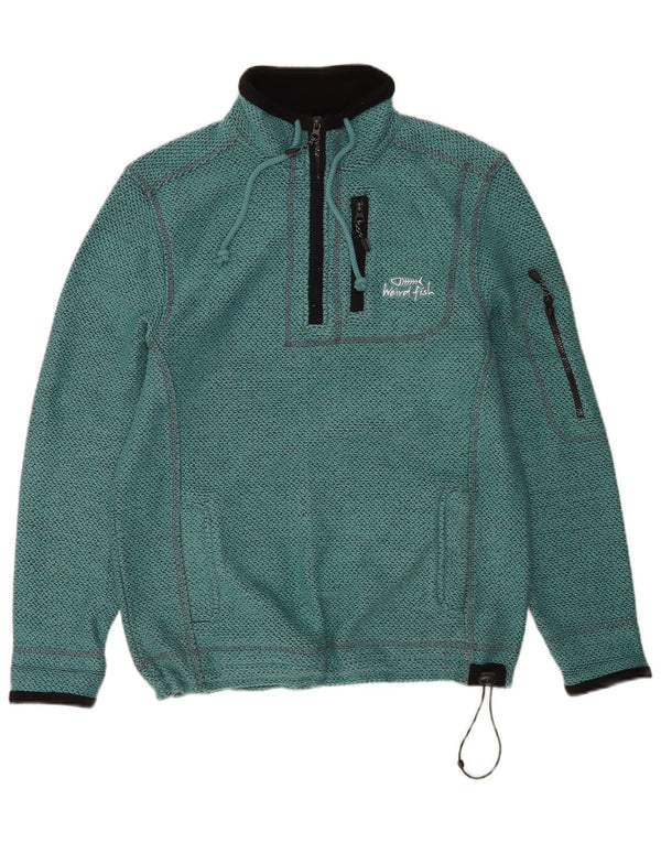 Weird Fish Sweat-shirt graphique à col zippé pour homme Petit coton turquoise