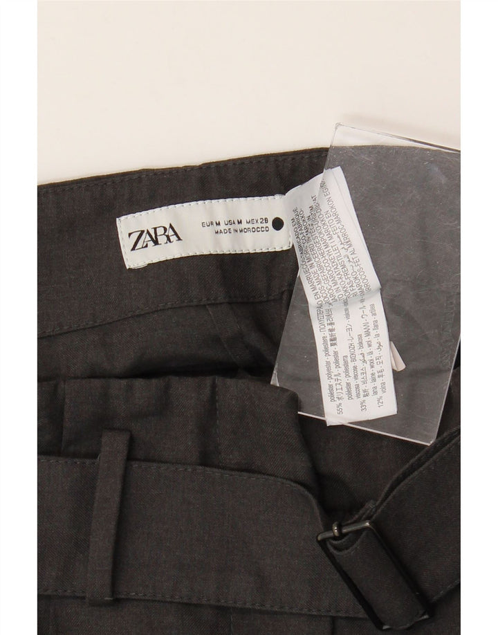 ZARA Pantalon décontracté à jambe large pour femme Moyen W28 L29 Gris Polyester