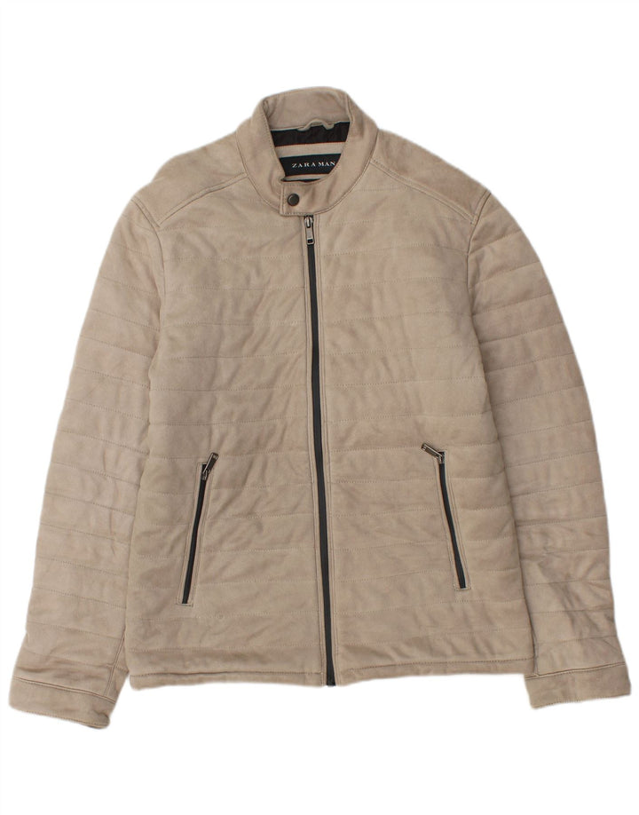 Zara Veste Bomber Homme UK 38 Polyester Beige Moyen