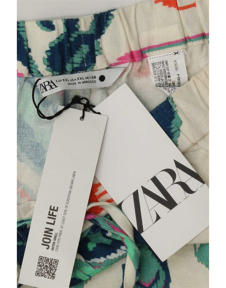 Zara Pantalon chaud femme 2XL W38 Lin Ikat blanc