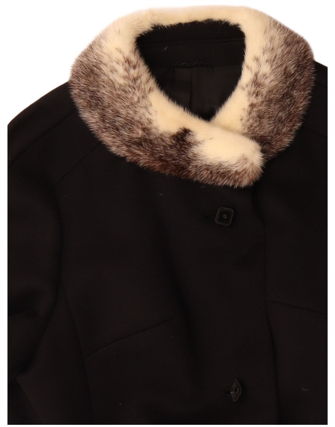 VINTAGE Manteau Femme UK 14 Grande Laine Noire