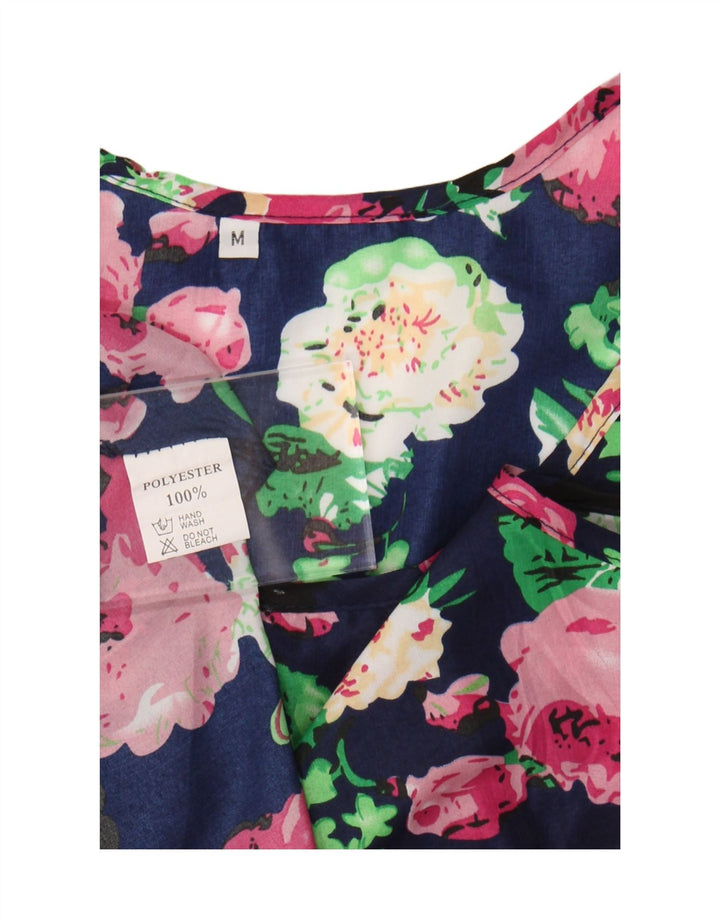 vintage Femme Robe d’été UK 12 Moyen Bleu Marine Floral Polyester