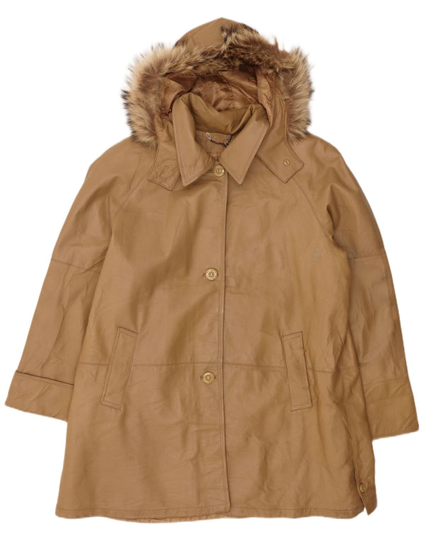 VINTAGE Manteau en cuir à capuche surdimensionné pour femme IT 46 Grand cuir marron
