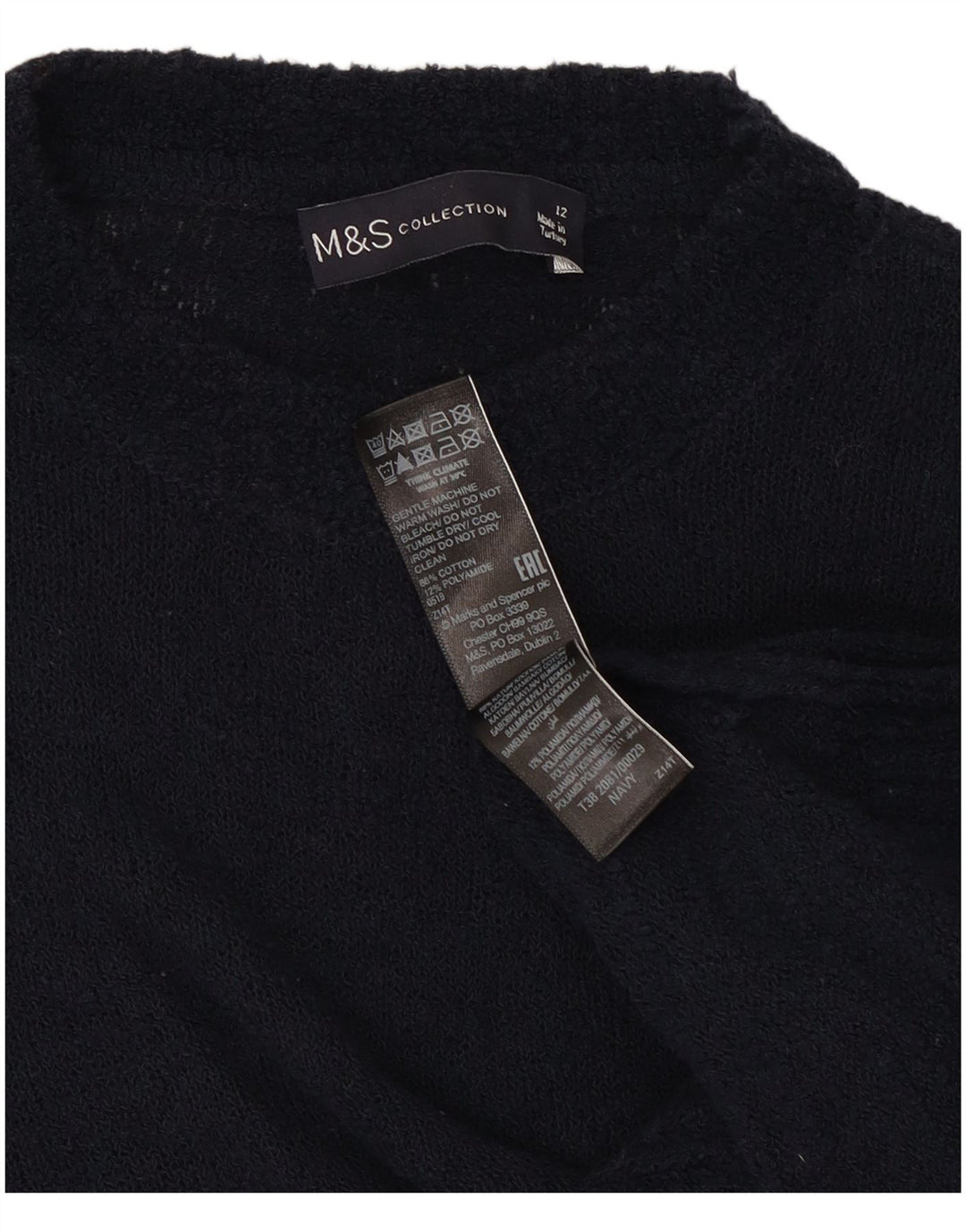 Marks & Spencer Pull à col rond pour femme UK 12 Bleu marine moyen