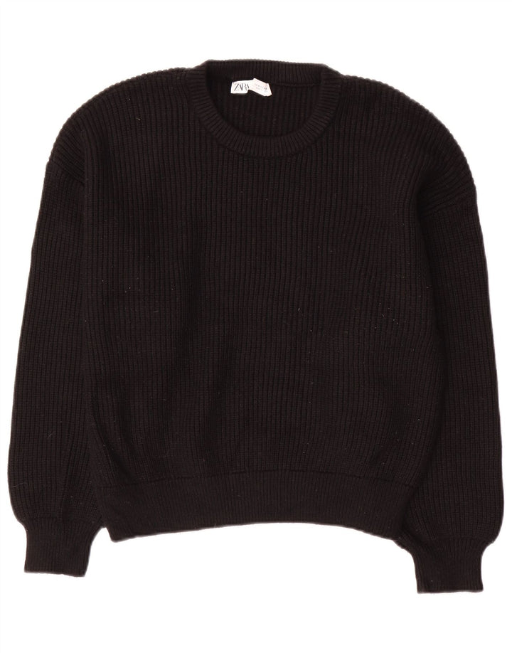 Zara Pull ras du cou pour femme UK 14 Medium Noir Viscose
