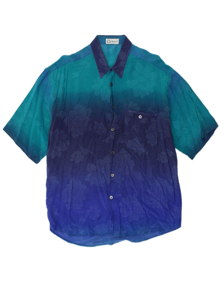 MESSORI Chemise à manches courtes pour hommes, grand motif floral bleu