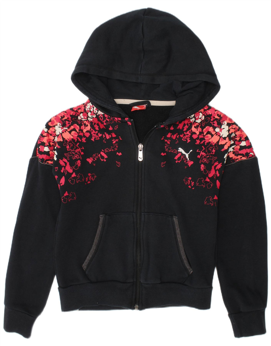 PUMA Sweat à capuche zippé pour fille 9-10 ans Noir Camouflage Coton