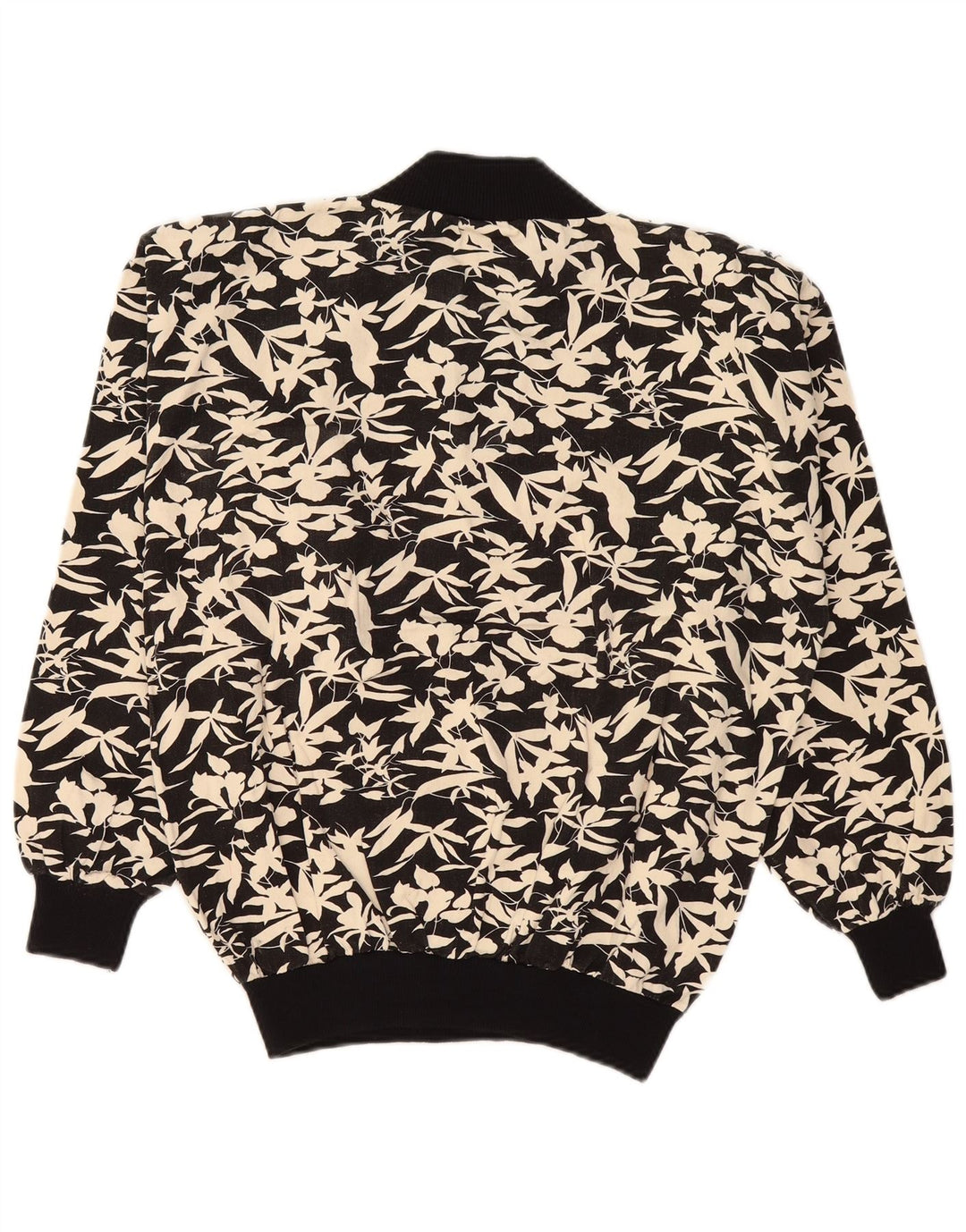 vintage Femme Sweatshirt Jumper UK 16 Grand Noir Floral