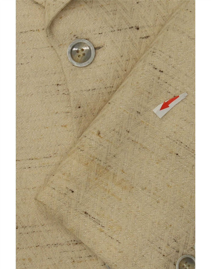 vintage Homme 3 Bouton Blazer Veste IT 48 Beige Moyen Moucheté Laine Vierge