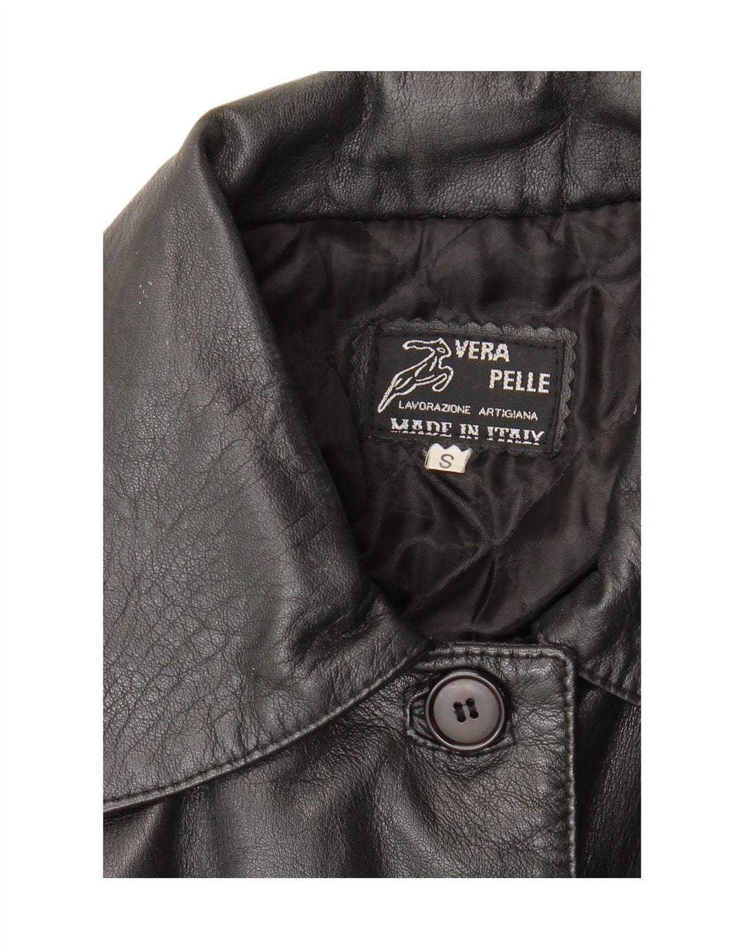 vintage Femmes Manteau en cuir surdimensionné UK 10 Petit cuir noir