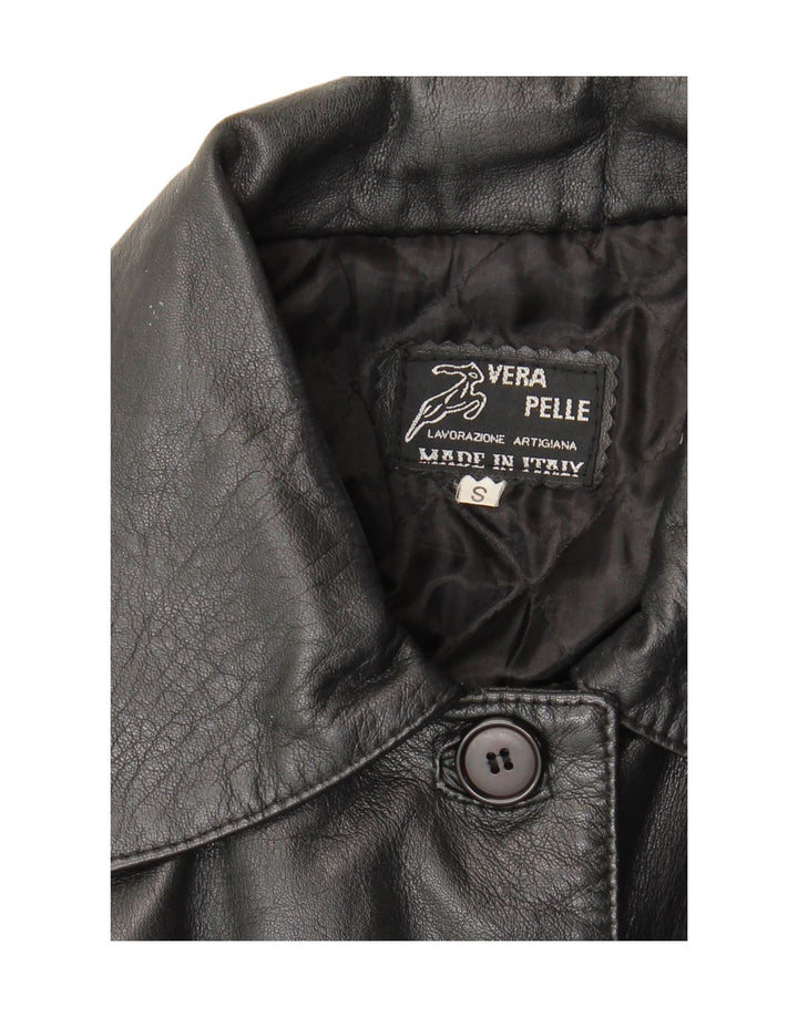 vintage Femmes Manteau en cuir surdimensionné UK 10 Petit cuir noir