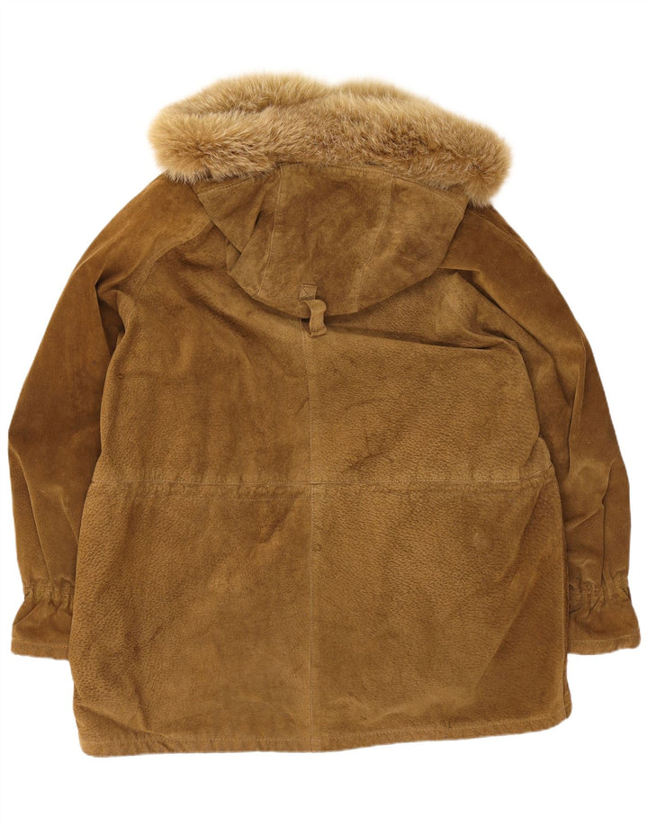 vintage Femmes Surdimensionné À Capuchon En Daim Pardessus EU 44 XL Beige