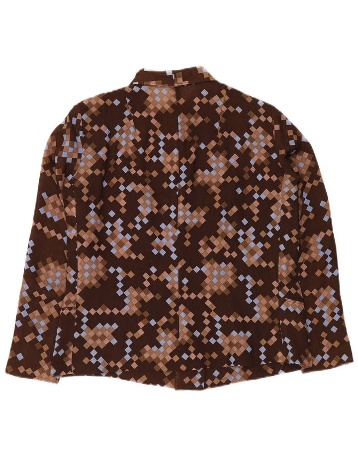 VINTAGE Veste Bomber Femme UK 12 Moyen Brun Géométrique