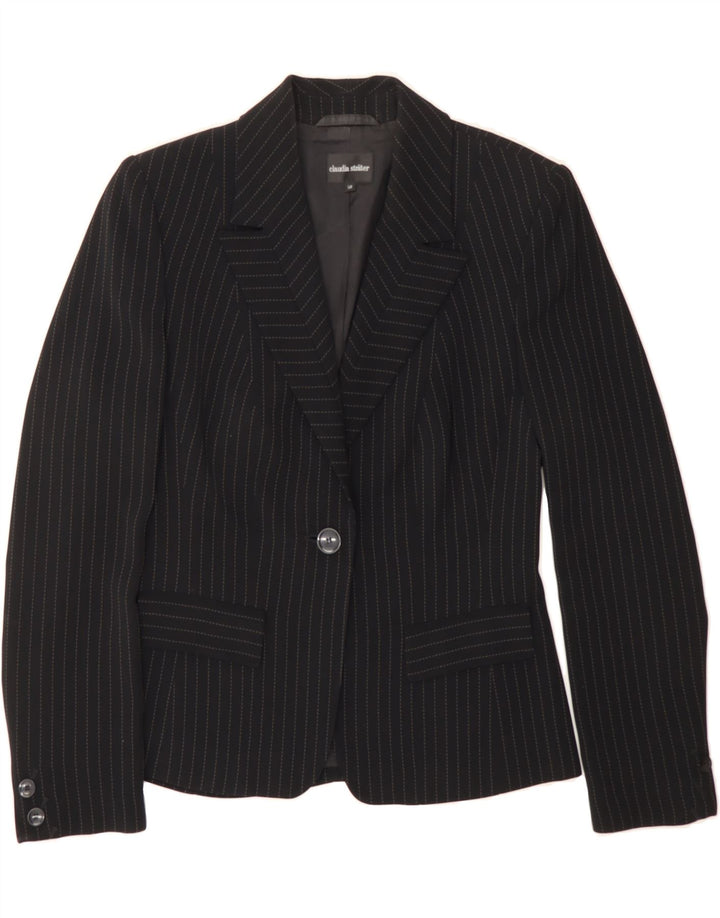 VINTAGE Womens 1 Button Biker Jacket EU 36 Small Black Pinstripe Polyester Vintage Vintage and Second-Hand Vintage from Messina Hembry 