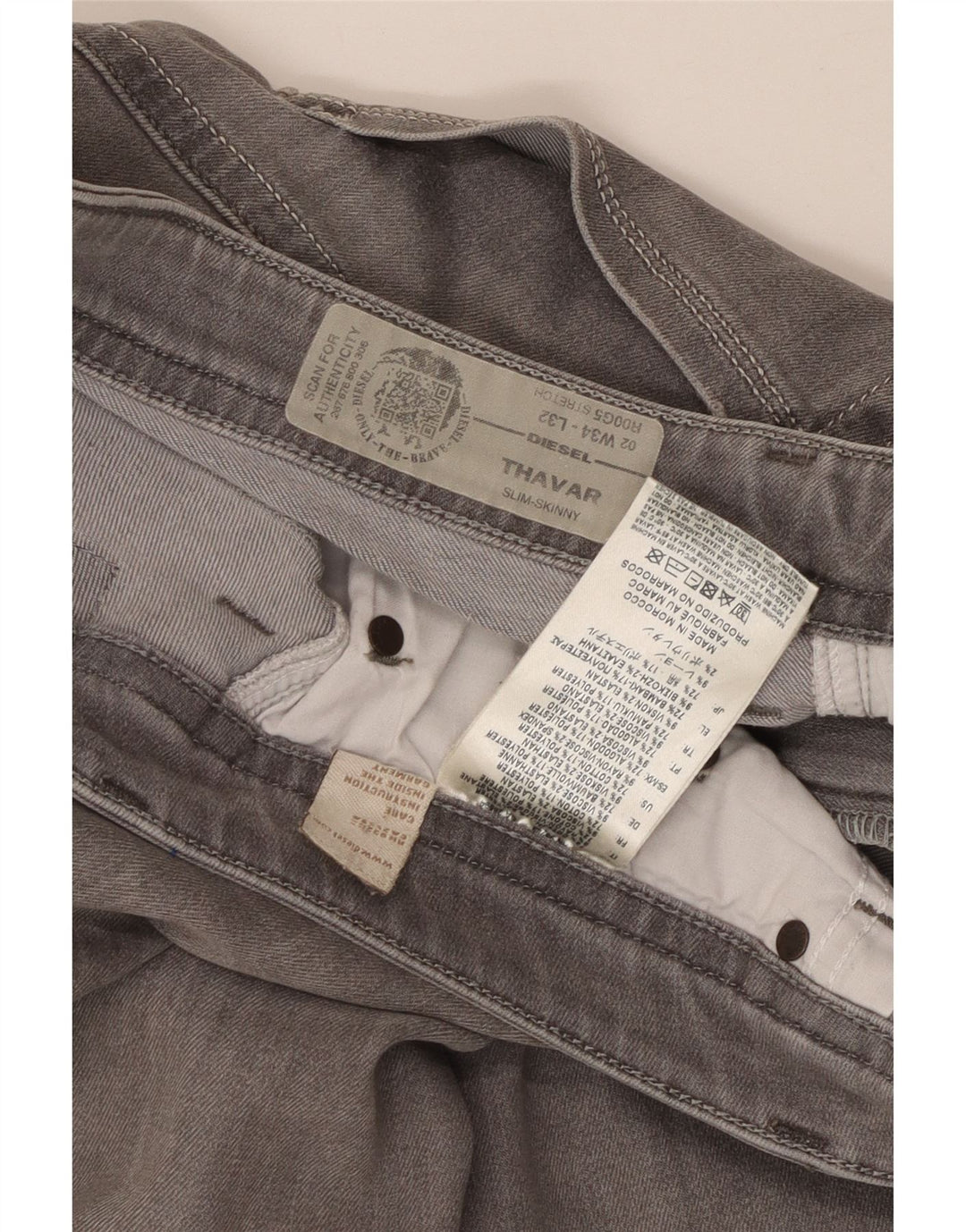 DIESEL Jean skinny Thavar Slim Femme W34 L32 Gris Coton