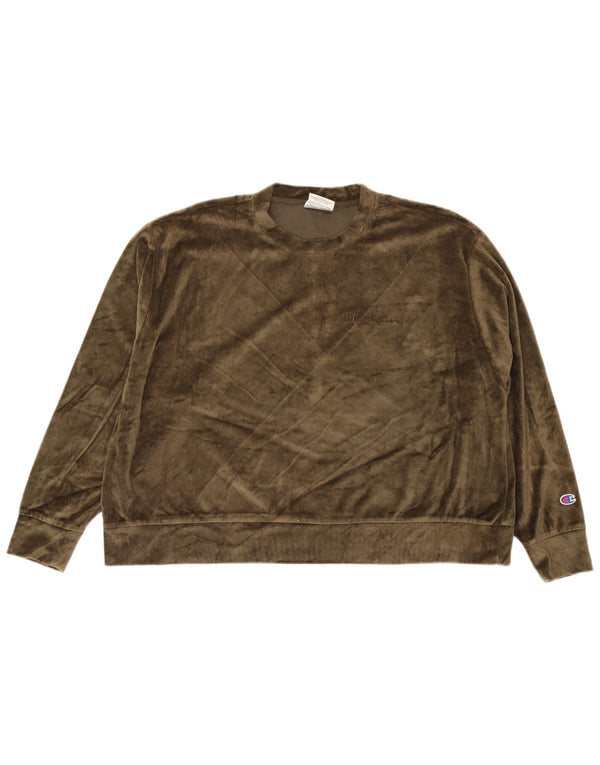 Champion Sweat-shirt surdimensionné en velours pour femme UK 18 XL Kaki Coton