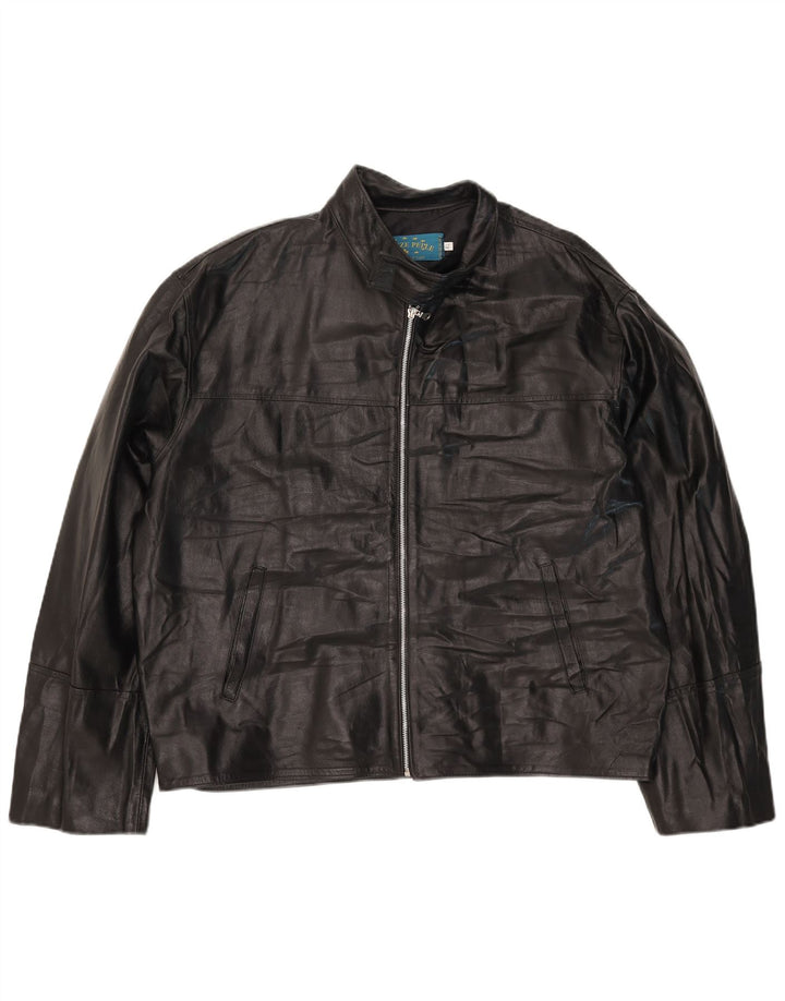 VINTAGE Veste en cuir homme UK 42 XL Cuir noir
