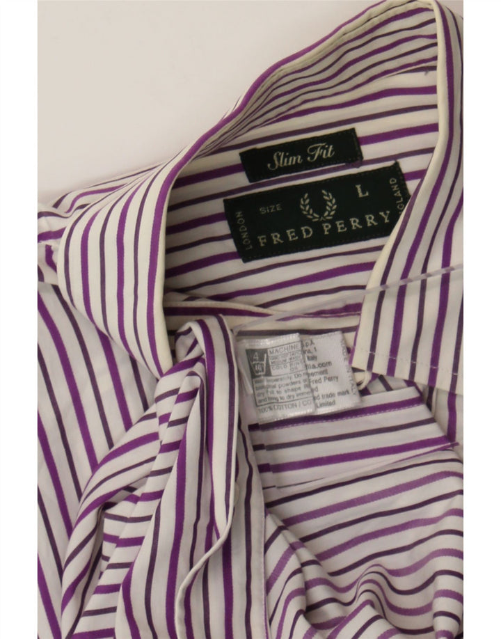 Fred Perry Chemise Slim Fit pour hommes en coton à fines rayures gris