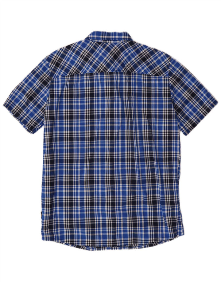 JACK WOLFSKIN Chemise à Manches Courtes Homme UK 36/38 Petit Carreau Bleu Polyamide