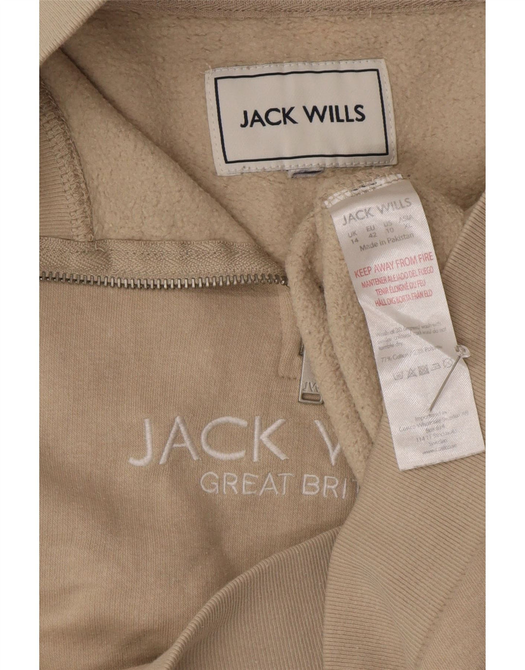 JACK WILLS Sweat-shirt surdimensionné à col zippé pour femme UK 14 Large Beige