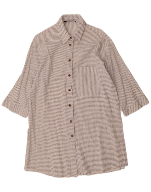 Zara Robe chemise surdimensionnée à manches 3/4 pour femme UK 6 XS Blanc à fines rayures