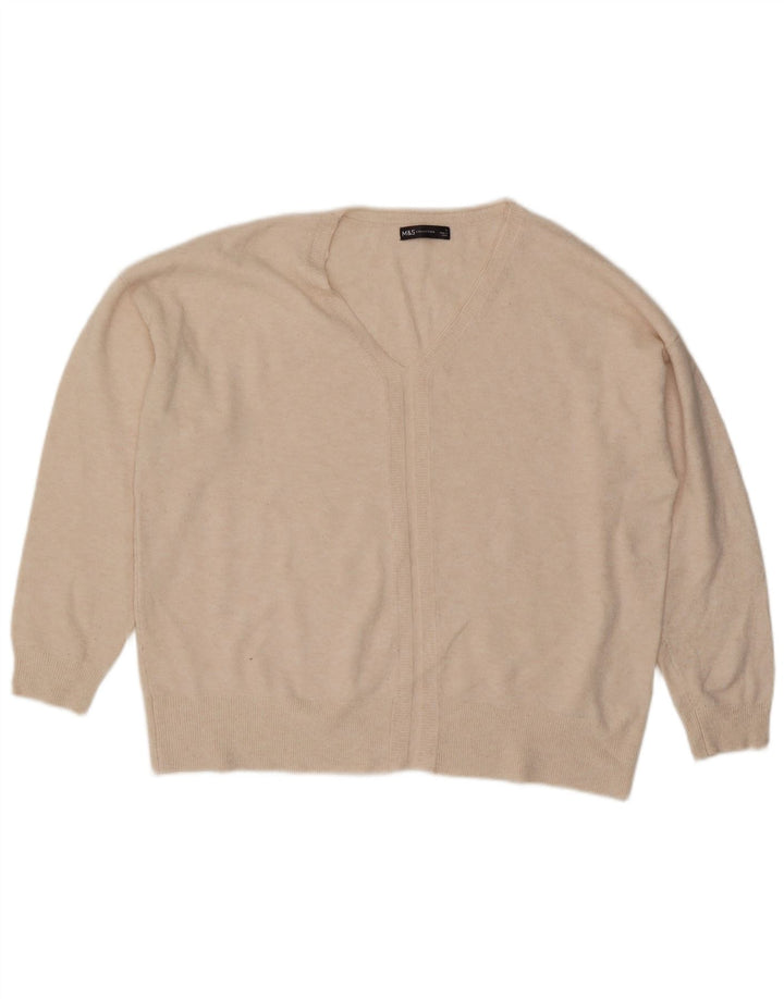 Marks & Spencer Pull surdimensionné à col en V pour femme UK 16 Large Beige