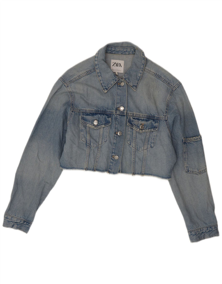 ZARA Veste en jean surdimensionnée pour femme UK 10 Petit coton bleu