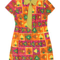 vintage Womens Front Tie A-Line Robe UK 16 Grand Multicolore Géométrique