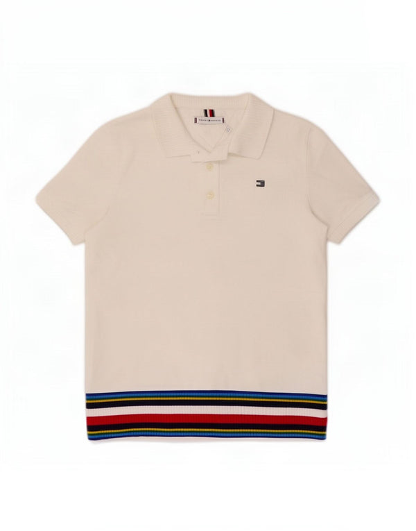 Tommy Hilfiger Polo Femme UK 10 Petit Coton Rayé Blanc