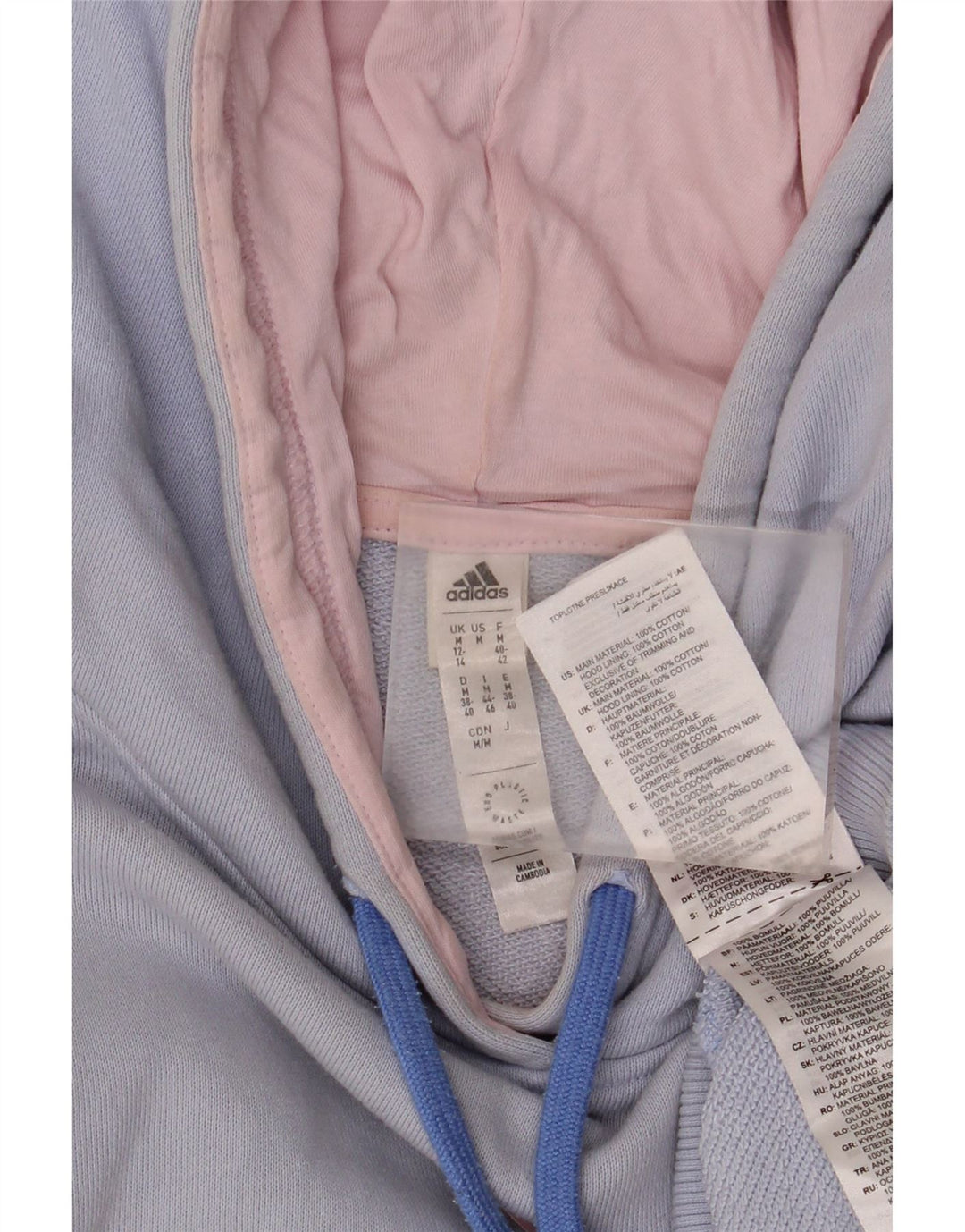 ADIDAS Pull à capuche surdimensionné pour femme UK 12/14 Bleu moyen Colourblock