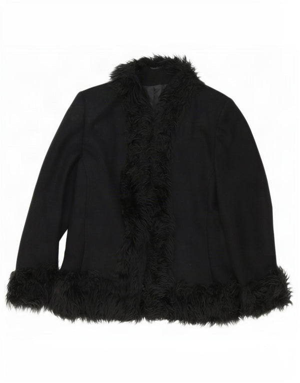 Veste Blazer Ouverte Femme Vintage UK 18 XL Laine Noire