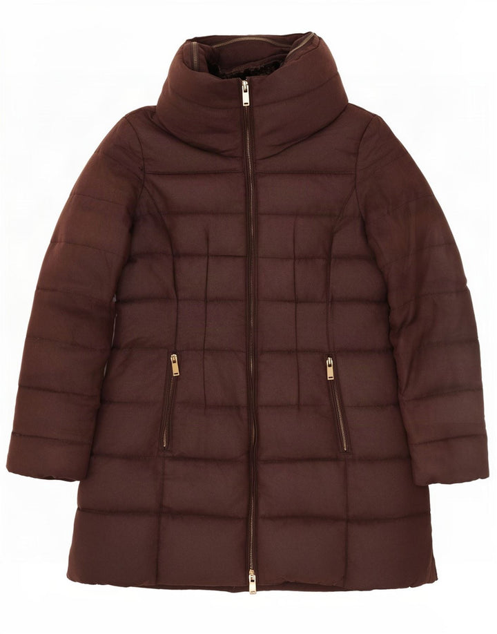Zara Veste matelassée à capuche pour femme UK 14 Large Marron Polyester