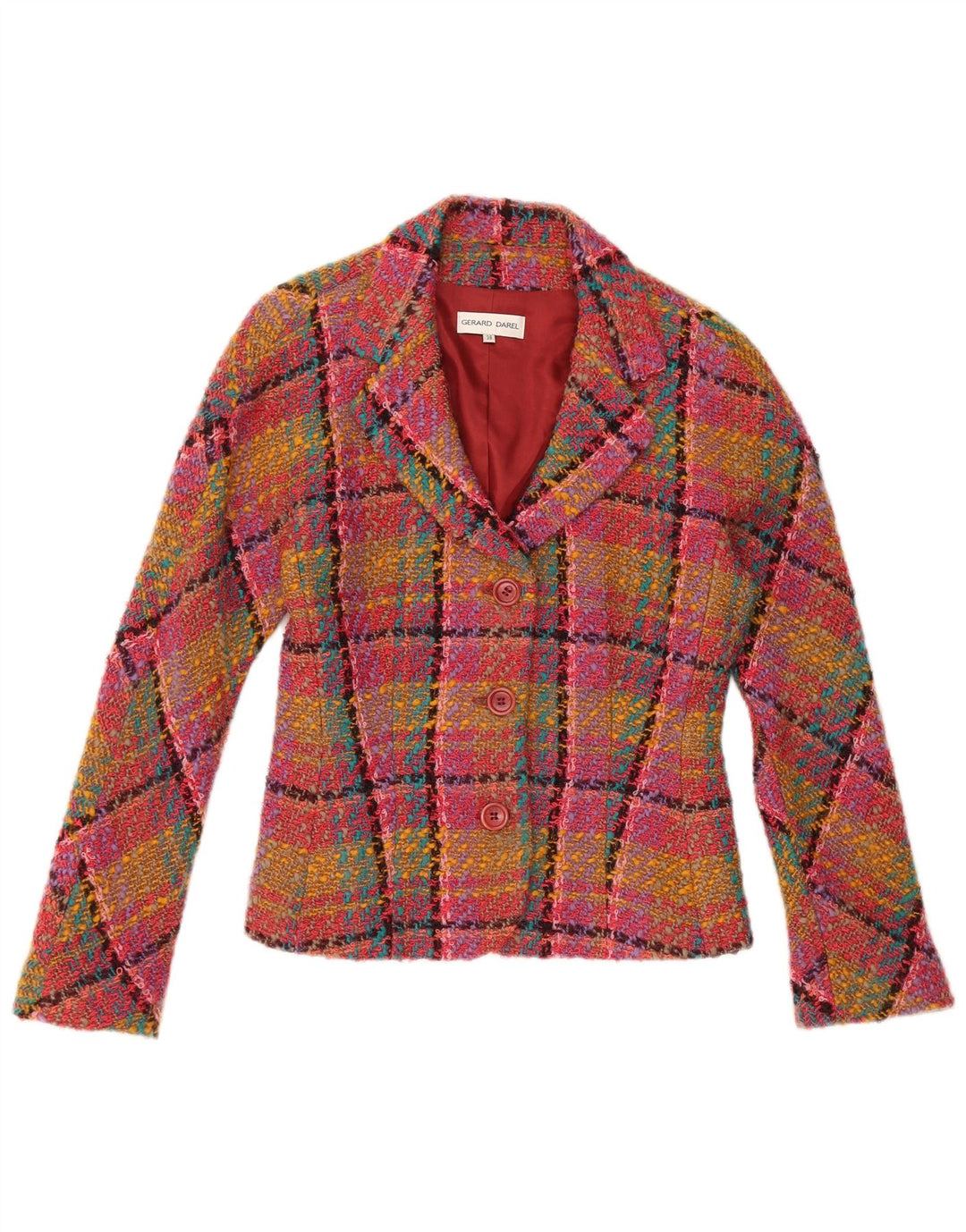Gerard Darel Veste Blazer 3 Boutons Femme IT 38 XS Laine à Carreaux Rose