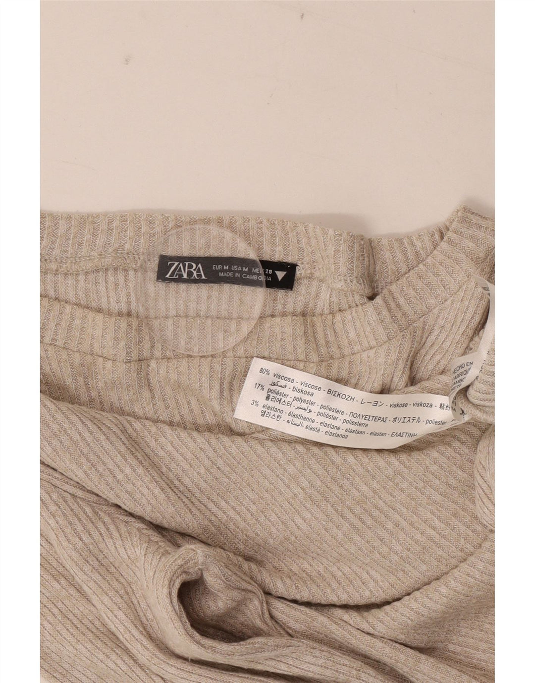 Zara Femme Top Manches Longues UK 12 Viscose Beige Moyen