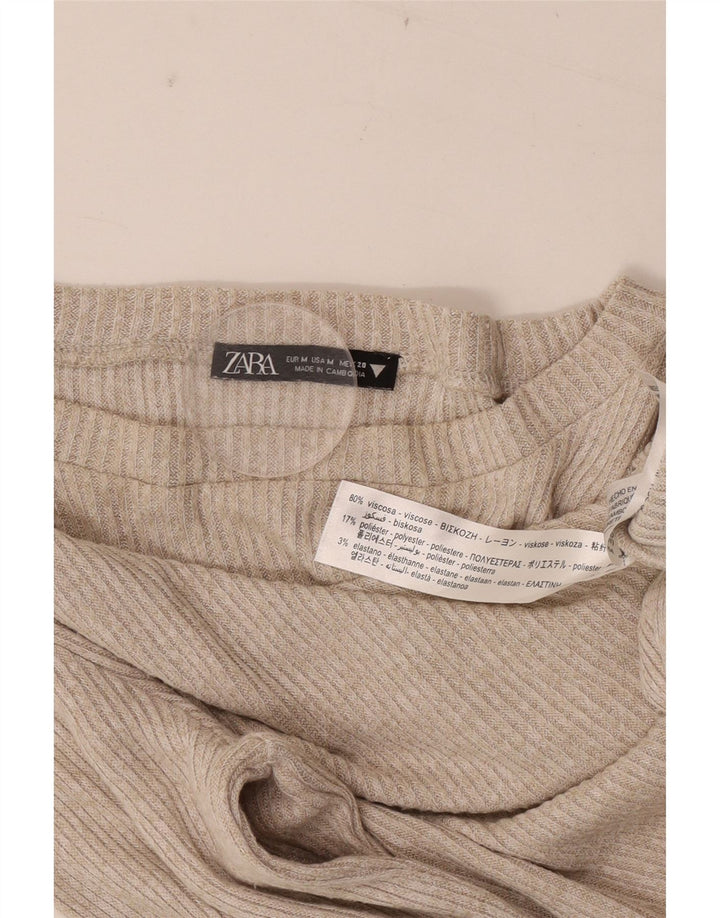 Zara Femme Top Manches Longues UK 12 Viscose Beige Moyen