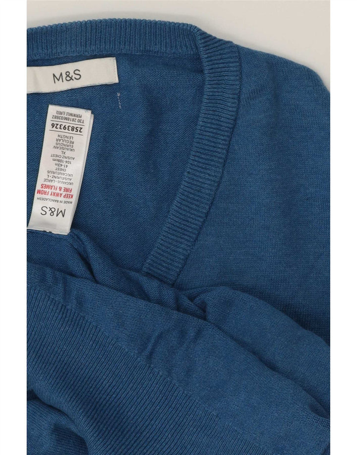 Marks & Spencer Pull col V pour homme XL en coton bleu
